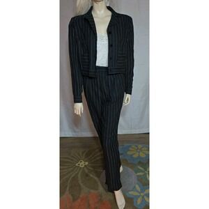 Vintage Donna Morgan Pant suit Black w/white detailed stiching Goth Grunge 90s 8